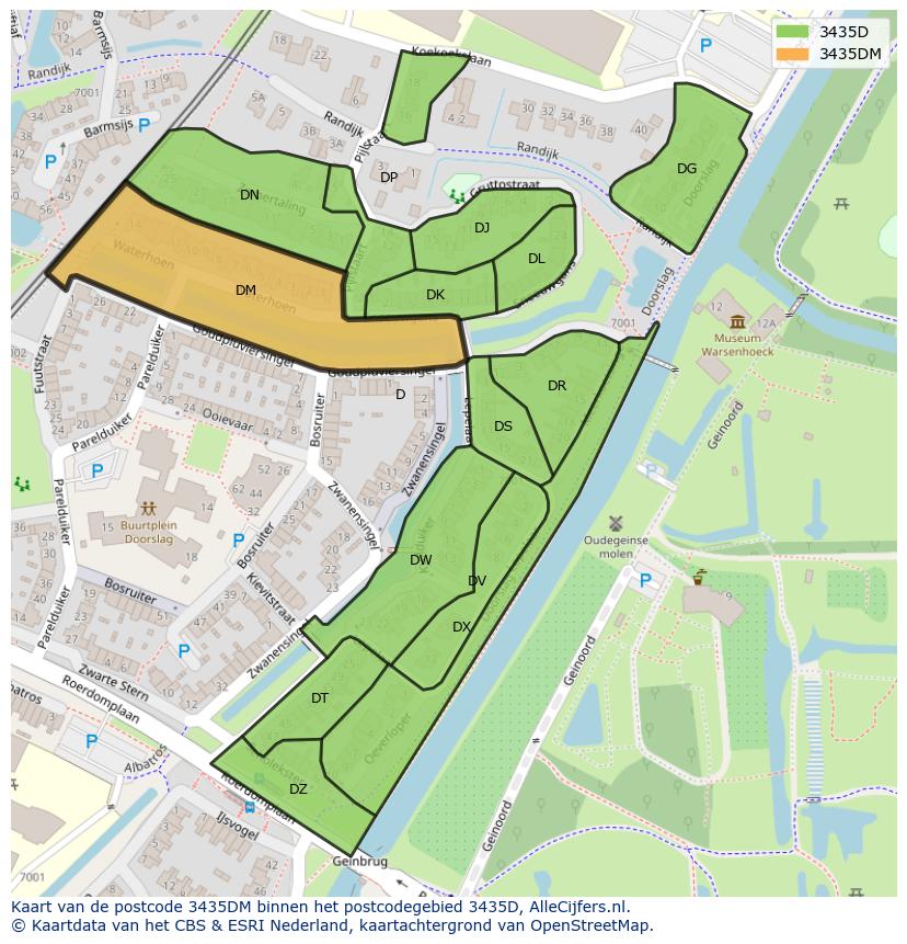 Afbeelding van het postcodegebied 3435 DM op de kaart.