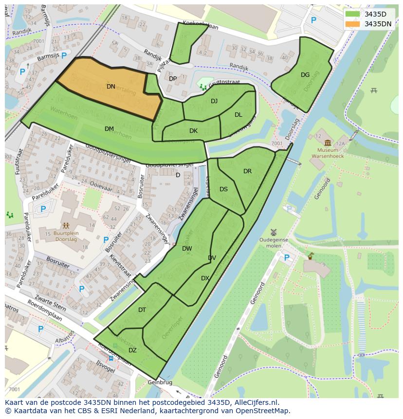 Afbeelding van het postcodegebied 3435 DN op de kaart.