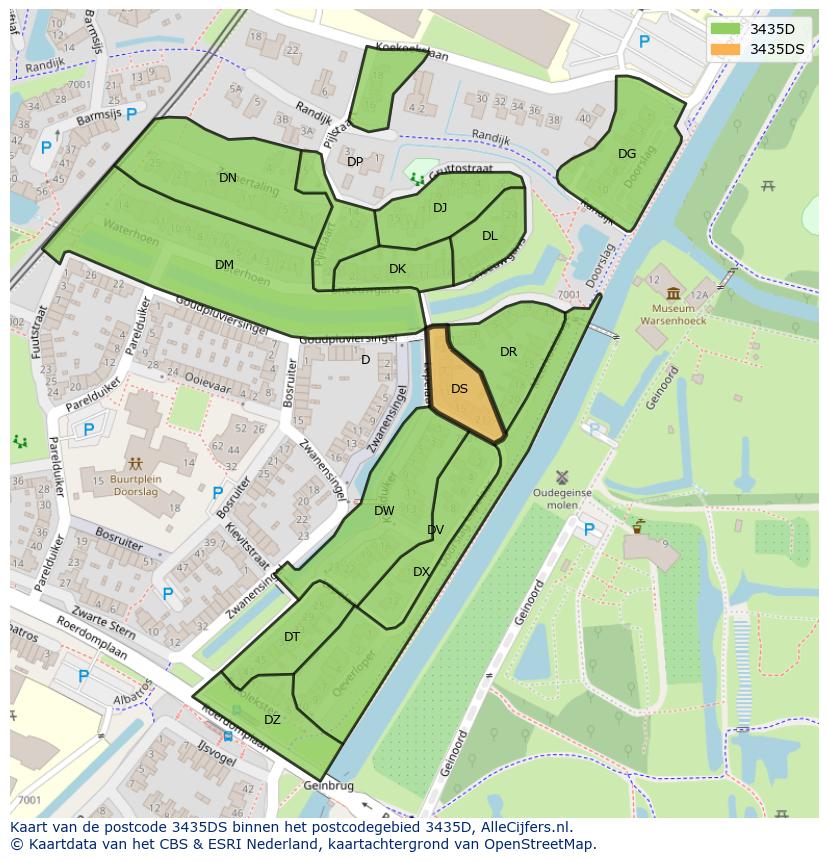 Afbeelding van het postcodegebied 3435 DS op de kaart.