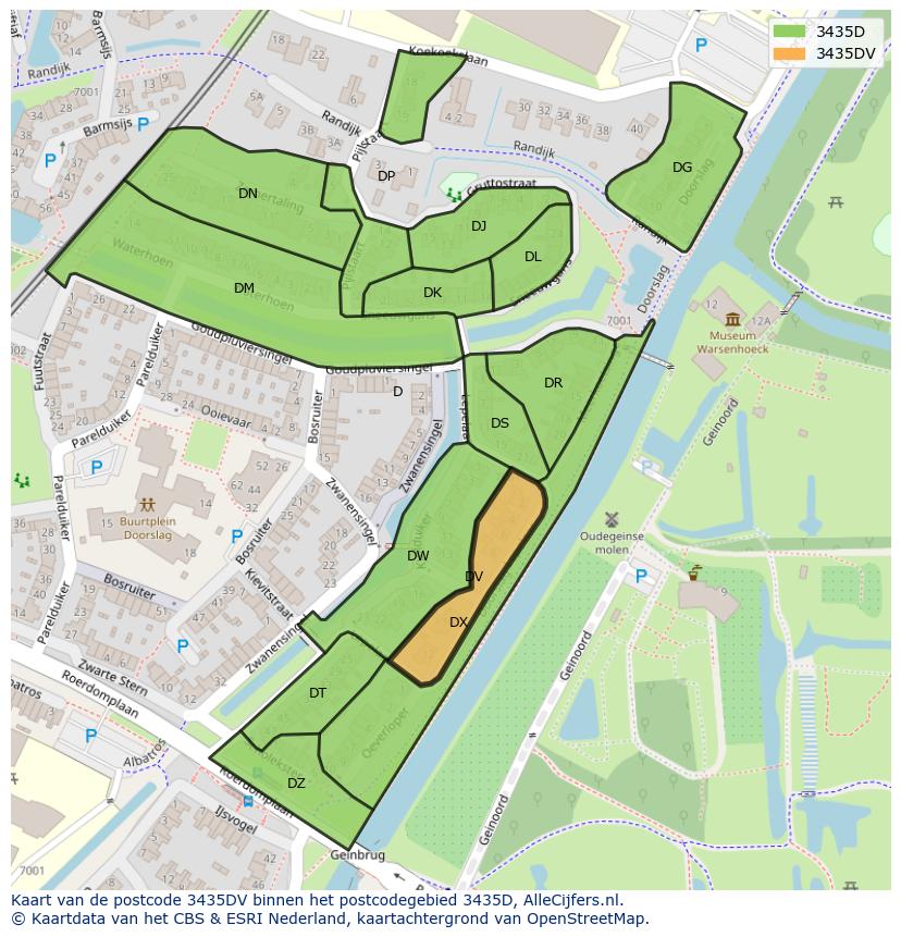 Afbeelding van het postcodegebied 3435 DV op de kaart.