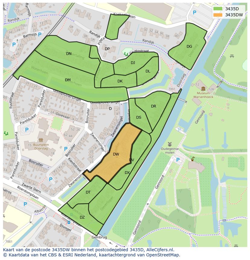 Afbeelding van het postcodegebied 3435 DW op de kaart.