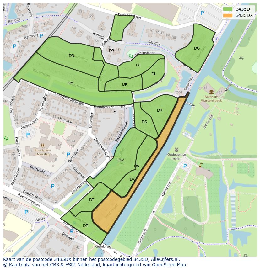 Afbeelding van het postcodegebied 3435 DX op de kaart.