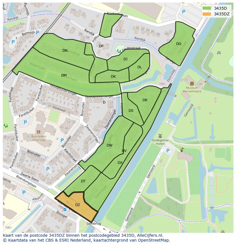 Afbeelding van het postcodegebied 3435 DZ op de kaart.