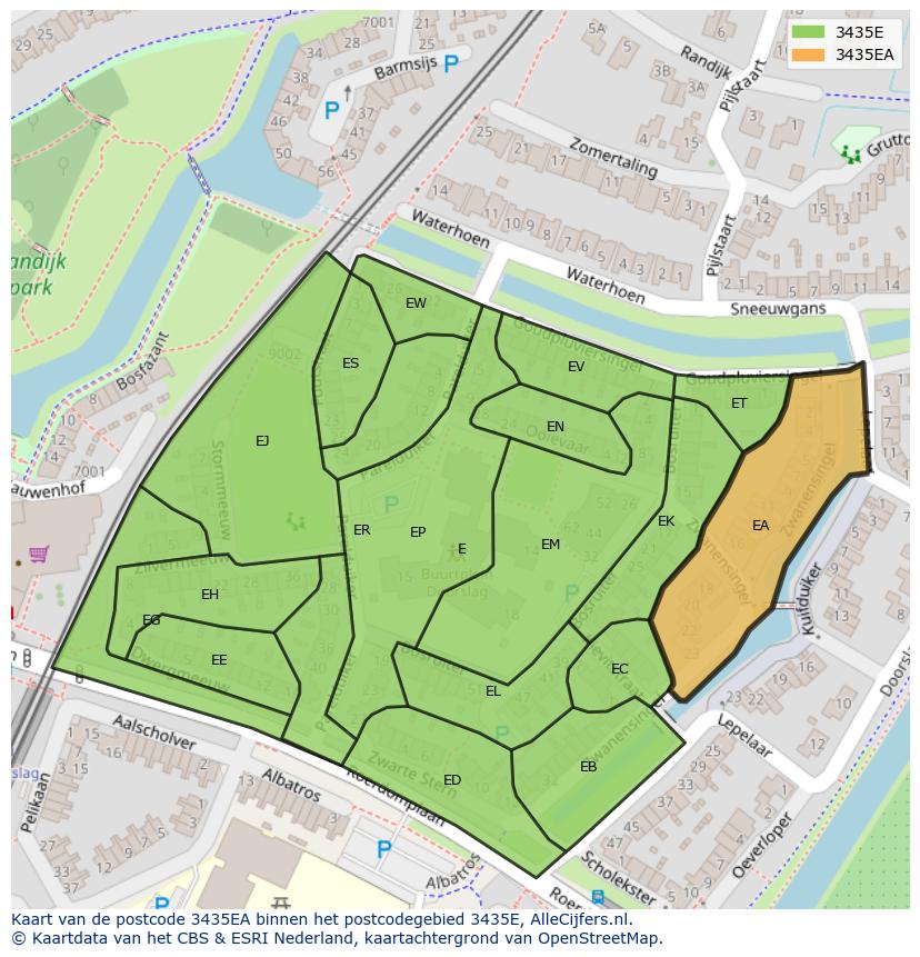 Afbeelding van het postcodegebied 3435 EA op de kaart.