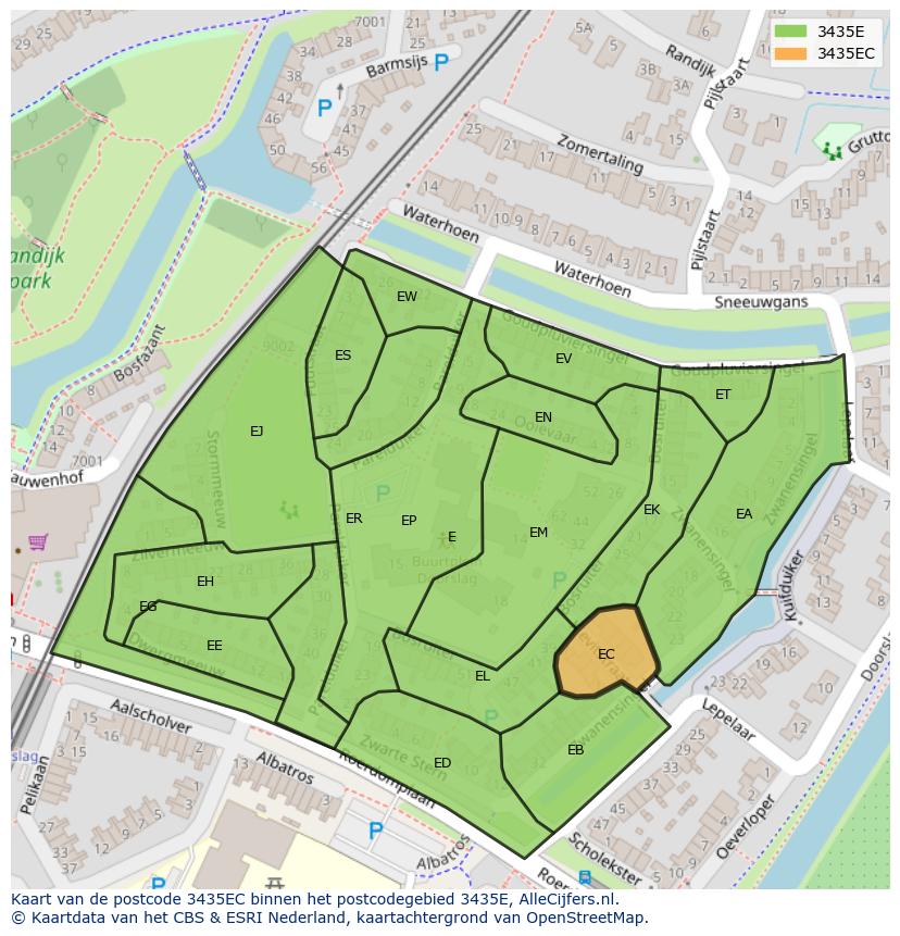 Afbeelding van het postcodegebied 3435 EC op de kaart.