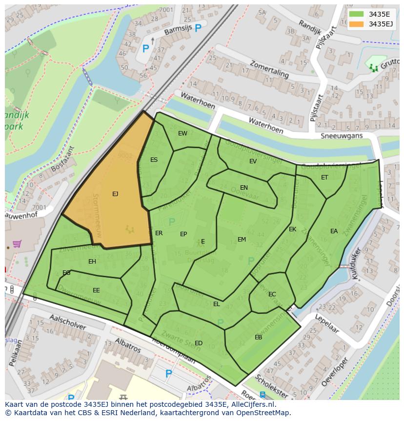 Afbeelding van het postcodegebied 3435 EJ op de kaart.