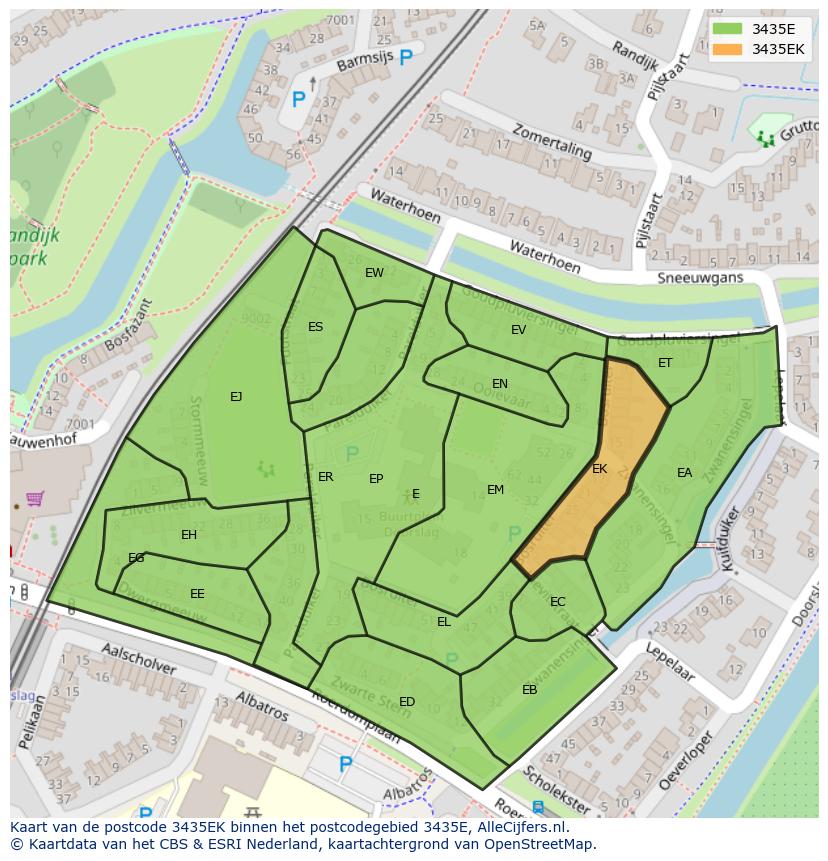 Afbeelding van het postcodegebied 3435 EK op de kaart.