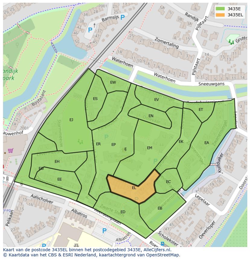 Afbeelding van het postcodegebied 3435 EL op de kaart.