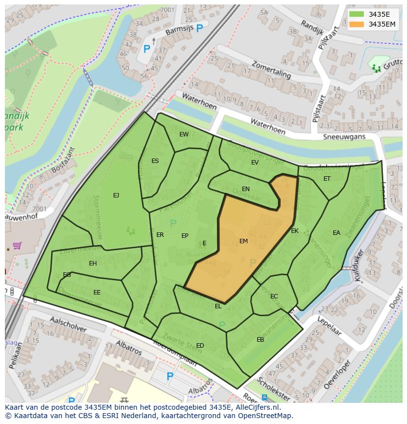 Afbeelding van het postcodegebied 3435 EM op de kaart.