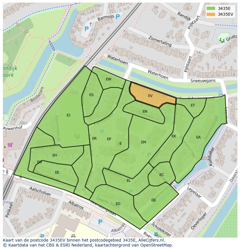 Afbeelding van het postcodegebied 3435 EV op de kaart.