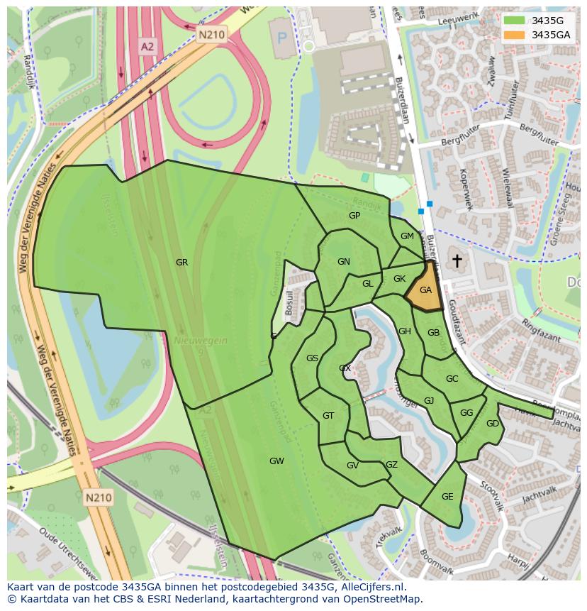 Afbeelding van het postcodegebied 3435 GA op de kaart.