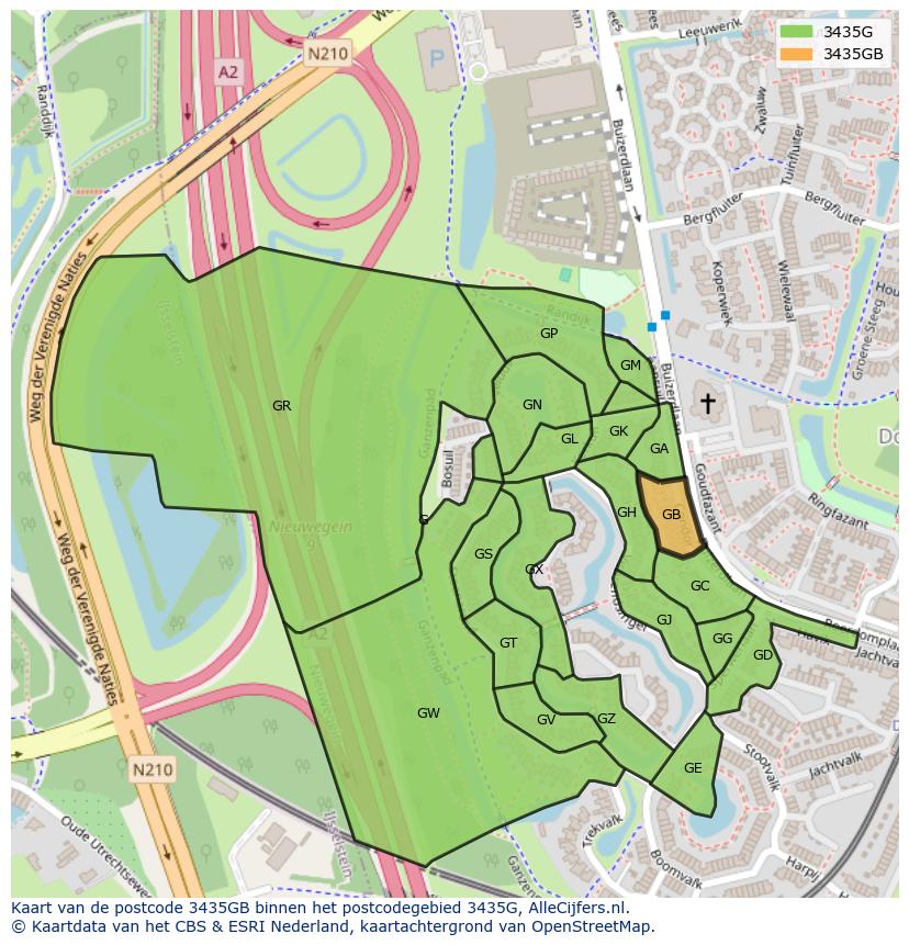 Afbeelding van het postcodegebied 3435 GB op de kaart.