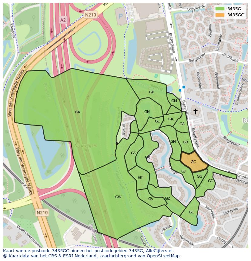 Afbeelding van het postcodegebied 3435 GC op de kaart.