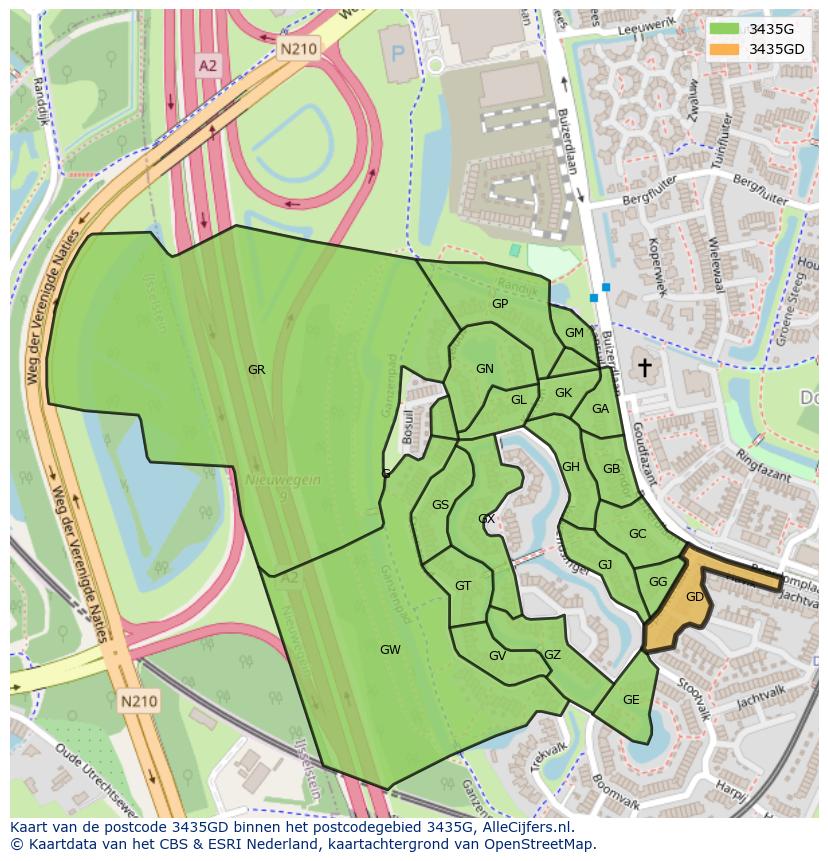 Afbeelding van het postcodegebied 3435 GD op de kaart.