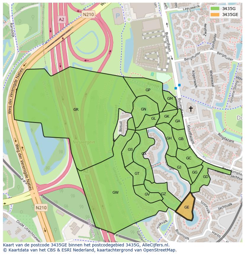 Afbeelding van het postcodegebied 3435 GE op de kaart.