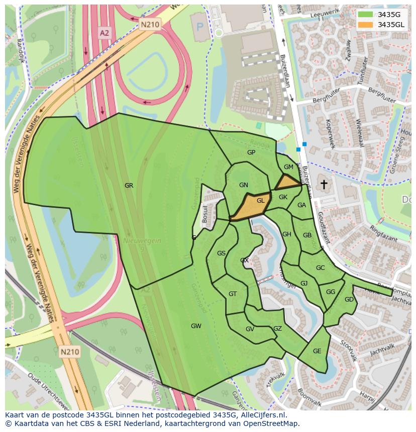 Afbeelding van het postcodegebied 3435 GL op de kaart.