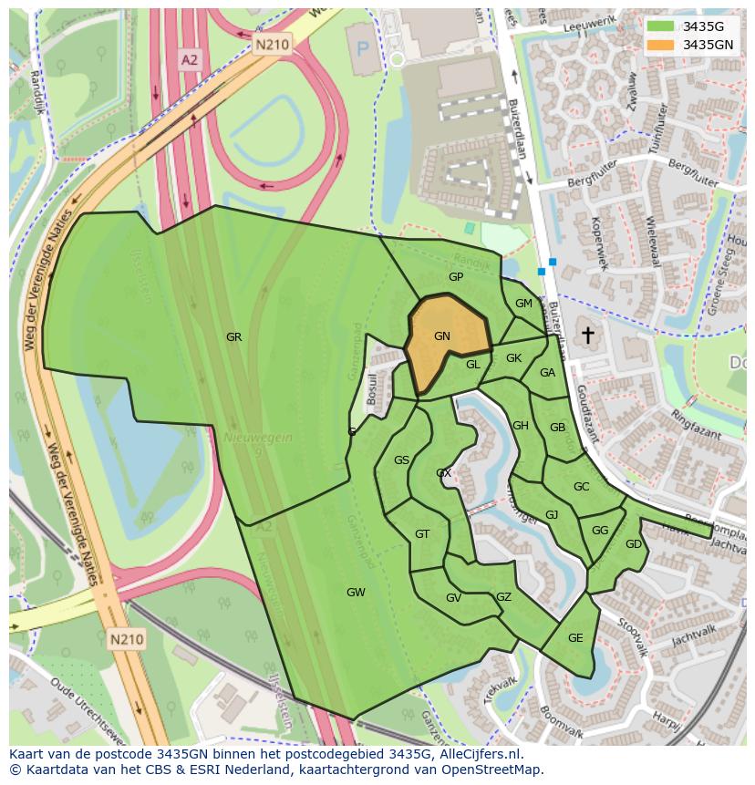 Afbeelding van het postcodegebied 3435 GN op de kaart.