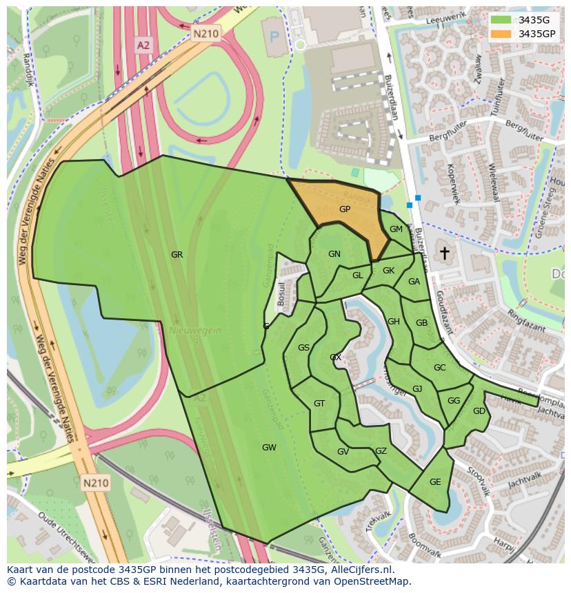 Afbeelding van het postcodegebied 3435 GP op de kaart.
