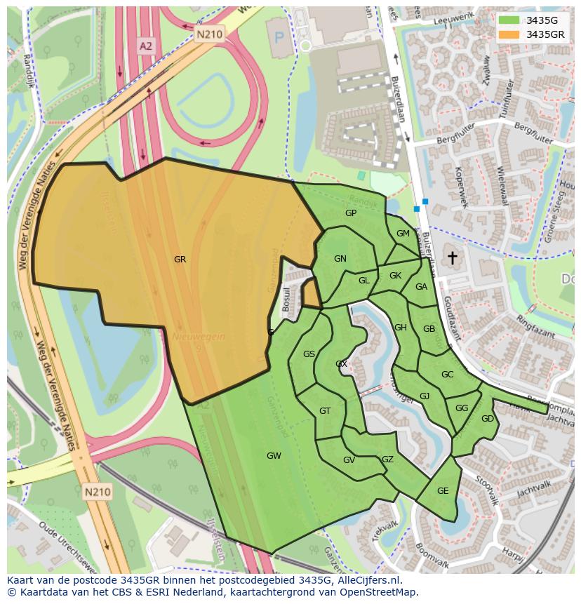 Afbeelding van het postcodegebied 3435 GR op de kaart.