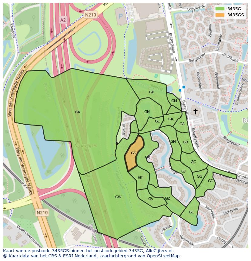 Afbeelding van het postcodegebied 3435 GS op de kaart.
