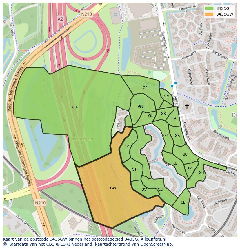 Afbeelding van het postcodegebied 3435 GW op de kaart.