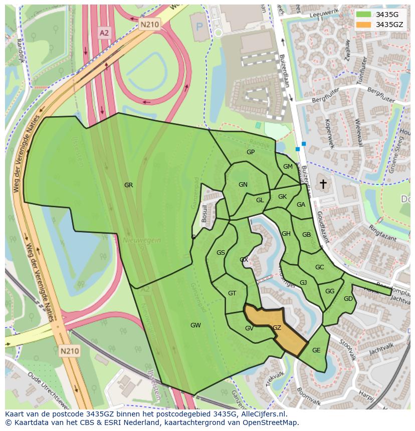 Afbeelding van het postcodegebied 3435 GZ op de kaart.