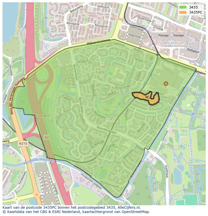 Afbeelding van het postcodegebied 3435 PC op de kaart.