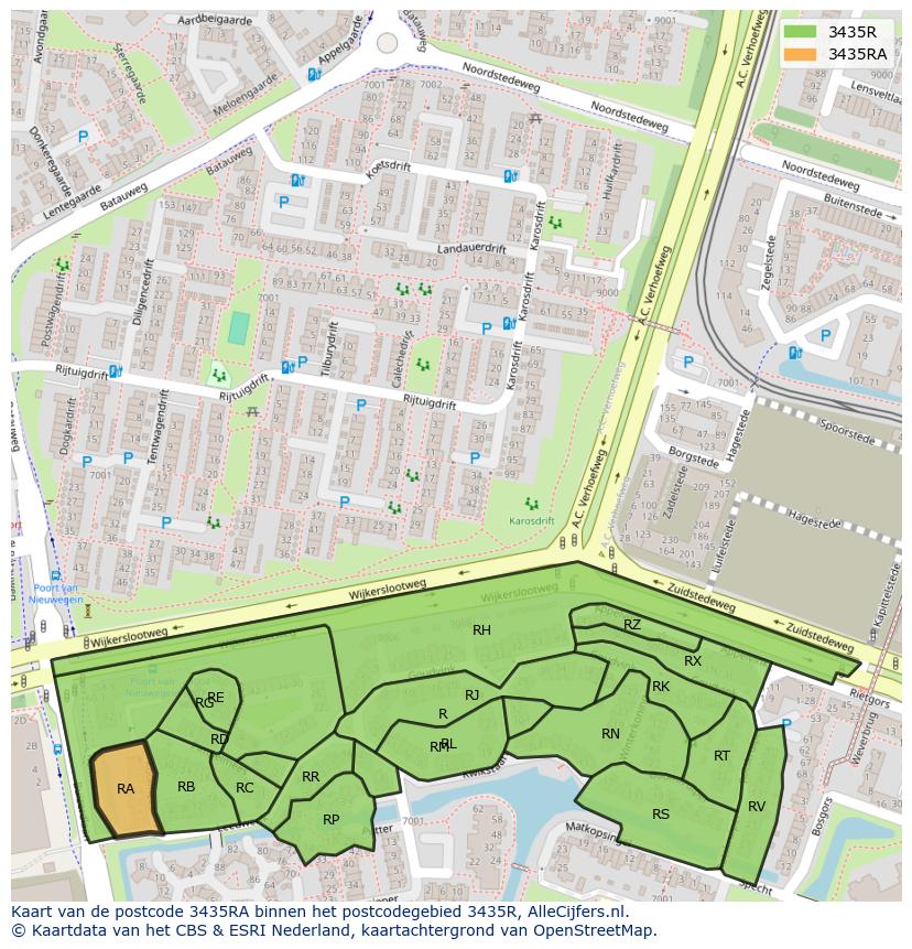 Afbeelding van het postcodegebied 3435 RA op de kaart.