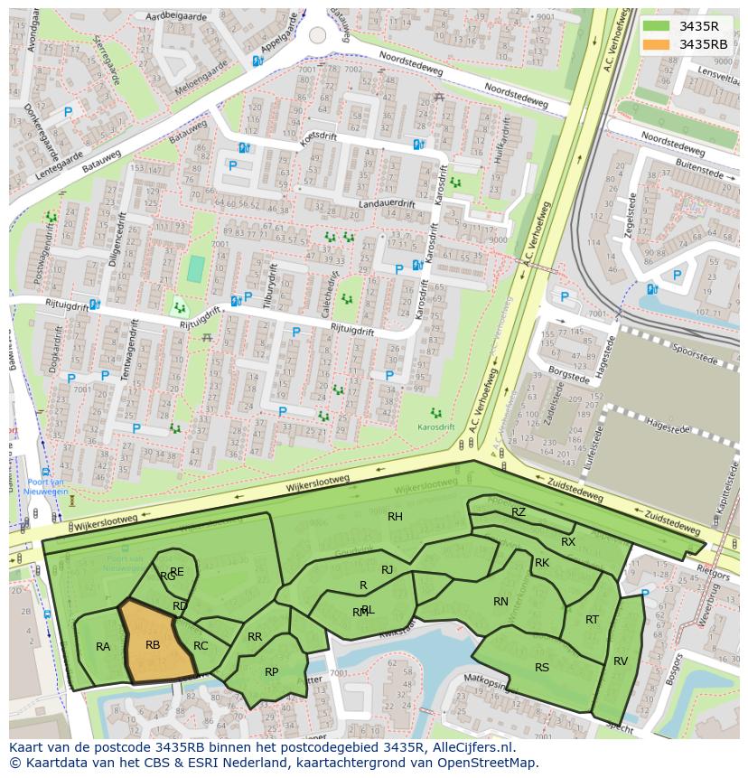 Afbeelding van het postcodegebied 3435 RB op de kaart.