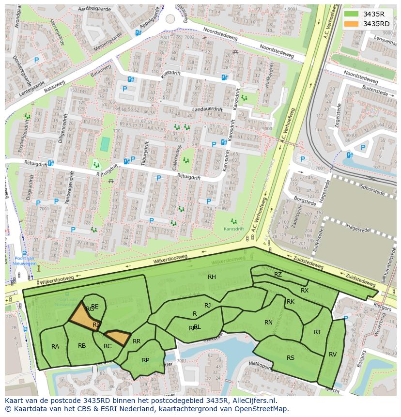Afbeelding van het postcodegebied 3435 RD op de kaart.