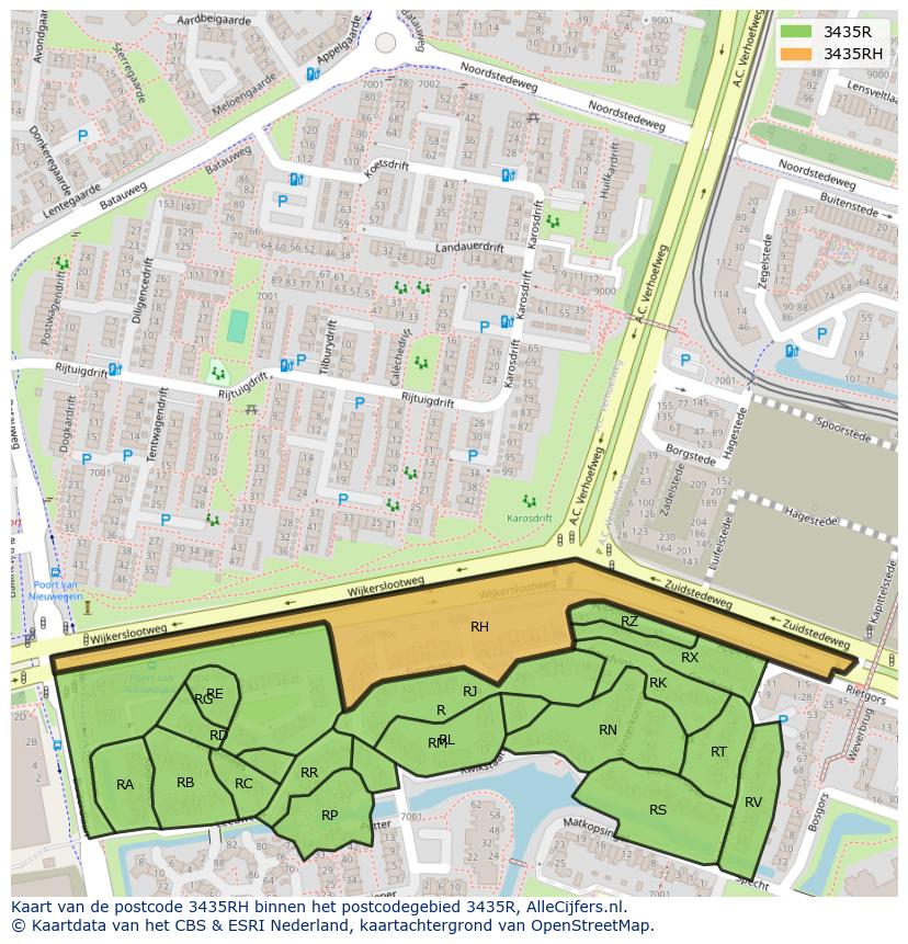 Afbeelding van het postcodegebied 3435 RH op de kaart.
