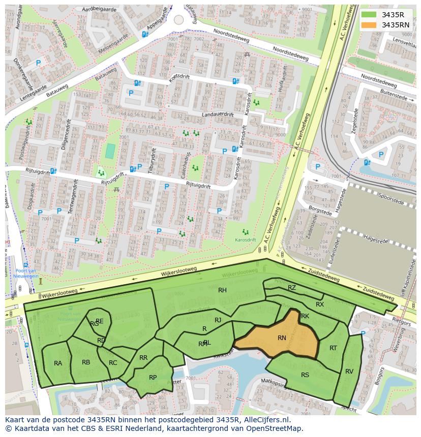 Afbeelding van het postcodegebied 3435 RN op de kaart.