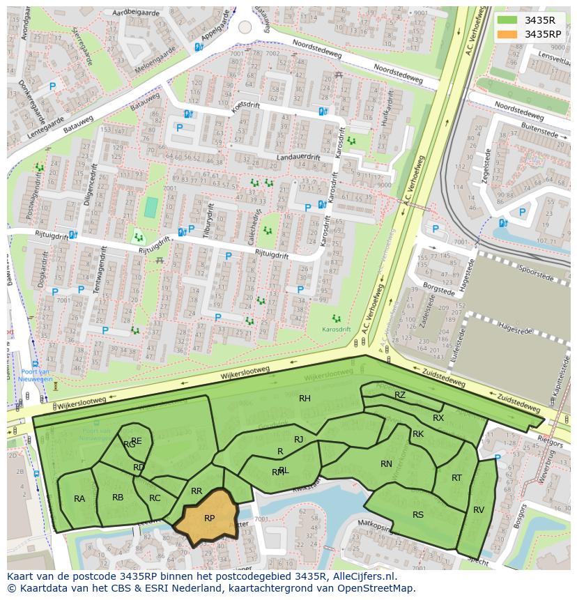 Afbeelding van het postcodegebied 3435 RP op de kaart.