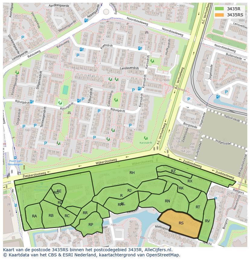Afbeelding van het postcodegebied 3435 RS op de kaart.