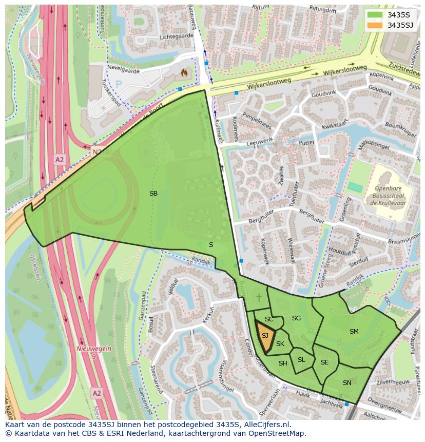 Afbeelding van het postcodegebied 3435 SJ op de kaart.
