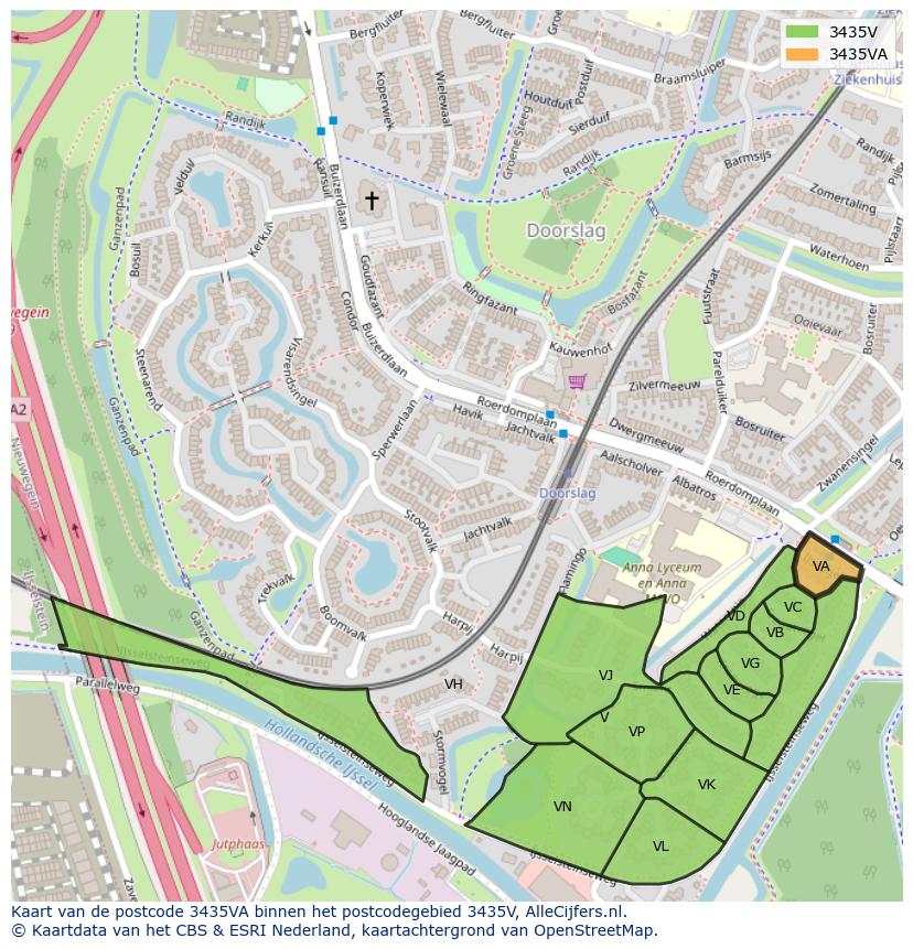 Afbeelding van het postcodegebied 3435 VA op de kaart.
