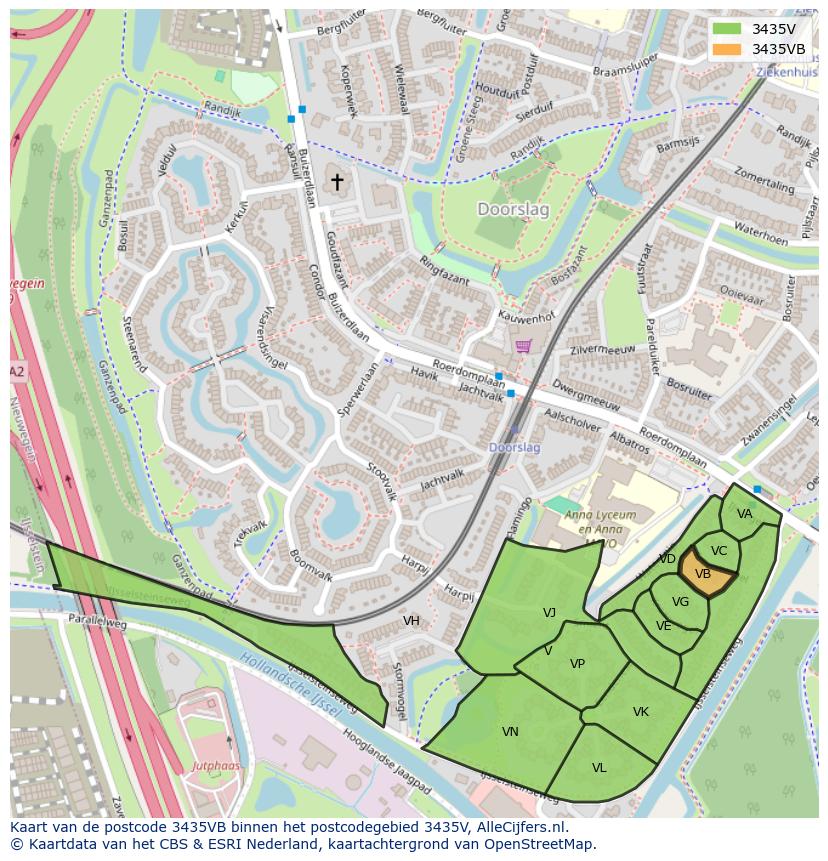 Afbeelding van het postcodegebied 3435 VB op de kaart.