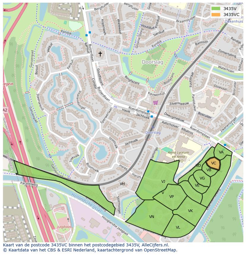 Afbeelding van het postcodegebied 3435 VC op de kaart.