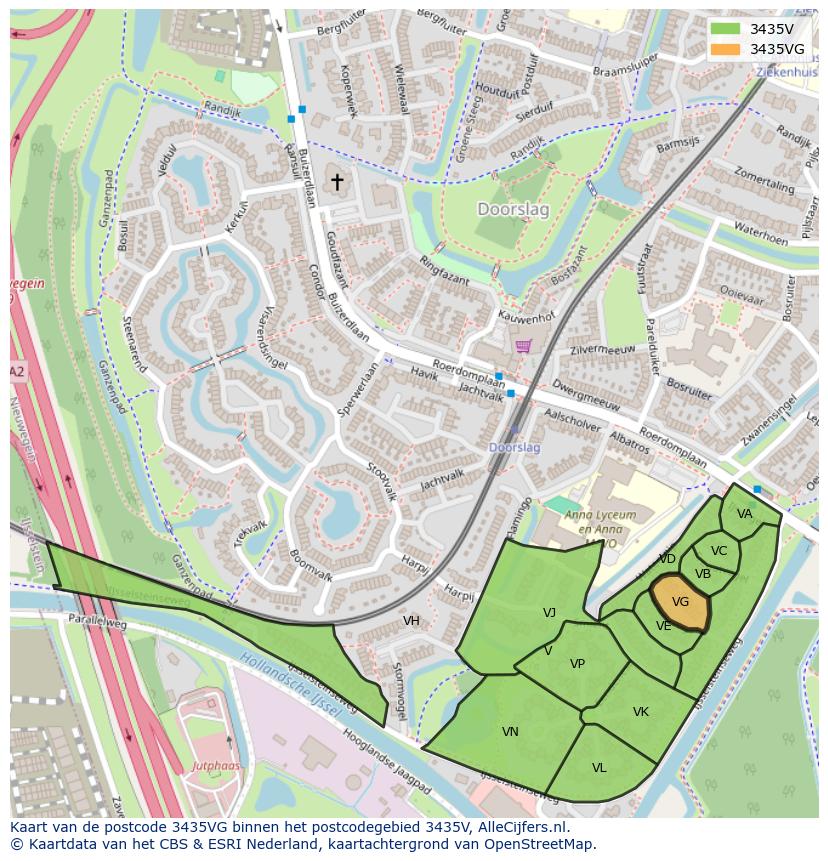Afbeelding van het postcodegebied 3435 VG op de kaart.