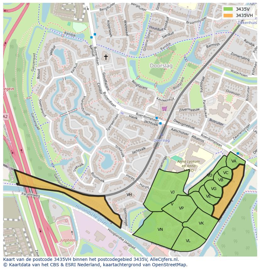 Afbeelding van het postcodegebied 3435 VH op de kaart.
