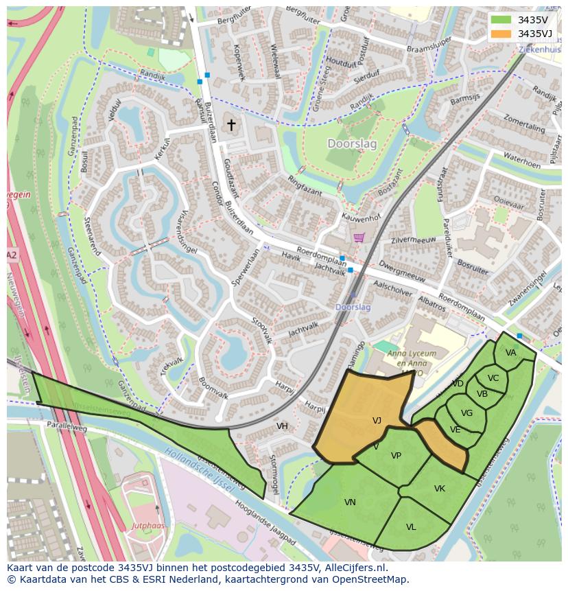Afbeelding van het postcodegebied 3435 VJ op de kaart.