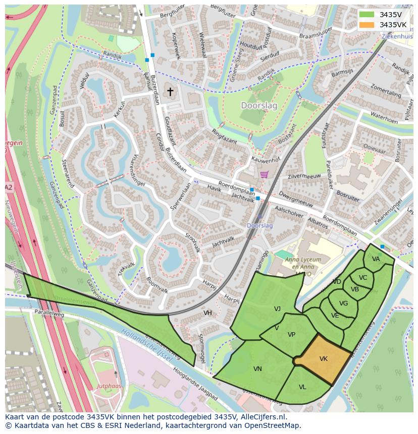 Afbeelding van het postcodegebied 3435 VK op de kaart.