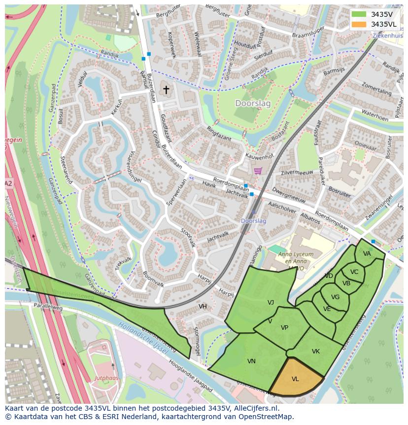 Afbeelding van het postcodegebied 3435 VL op de kaart.