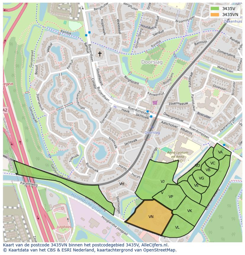 Afbeelding van het postcodegebied 3435 VN op de kaart.