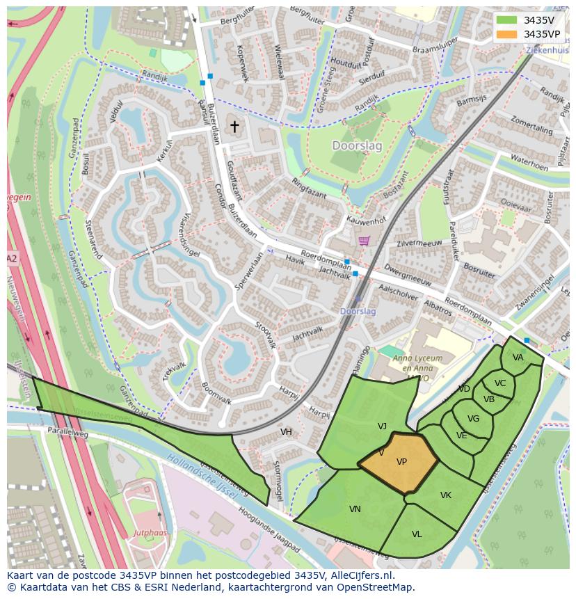 Afbeelding van het postcodegebied 3435 VP op de kaart.