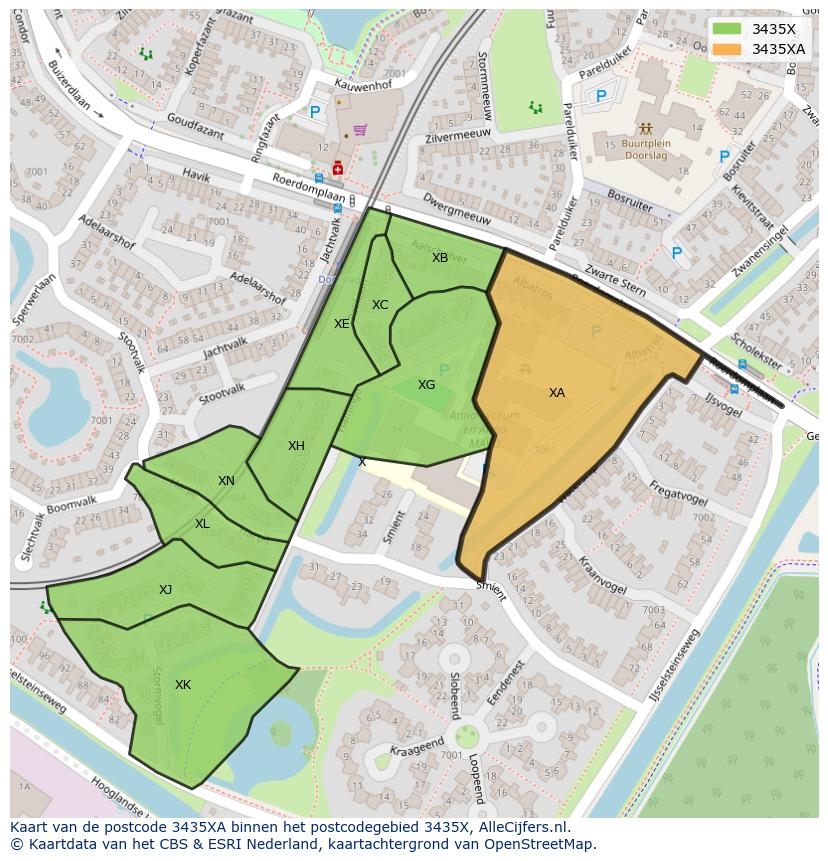 Afbeelding van het postcodegebied 3435 XA op de kaart.