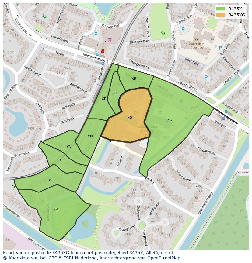 Afbeelding van het postcodegebied 3435 XG op de kaart.