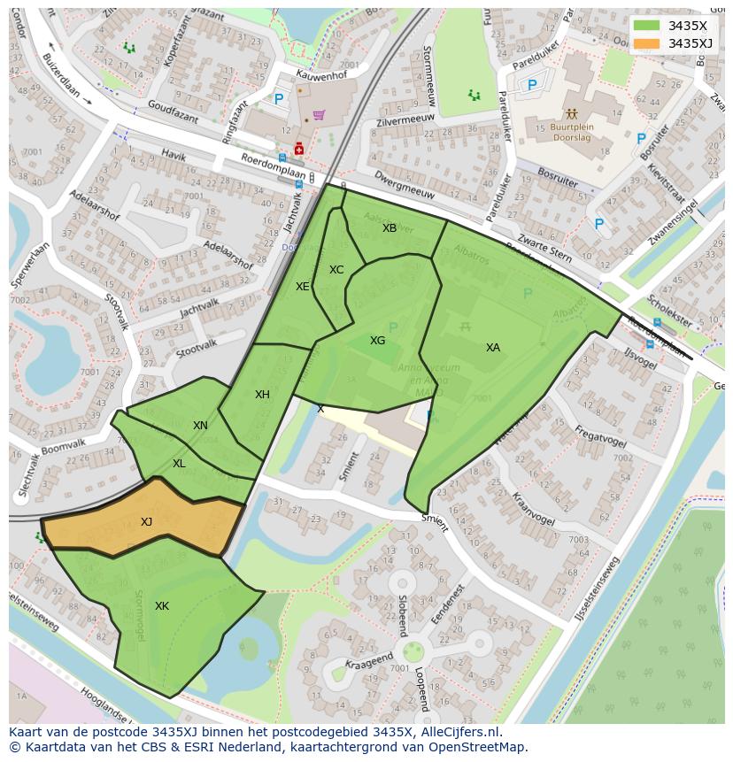 Afbeelding van het postcodegebied 3435 XJ op de kaart.