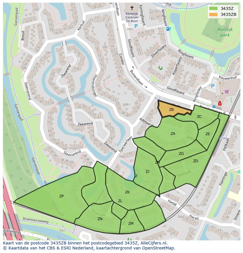 Afbeelding van het postcodegebied 3435 ZB op de kaart.
