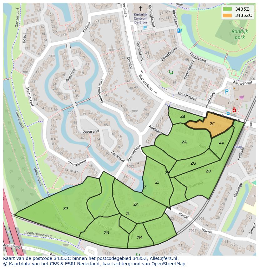 Afbeelding van het postcodegebied 3435 ZC op de kaart.
